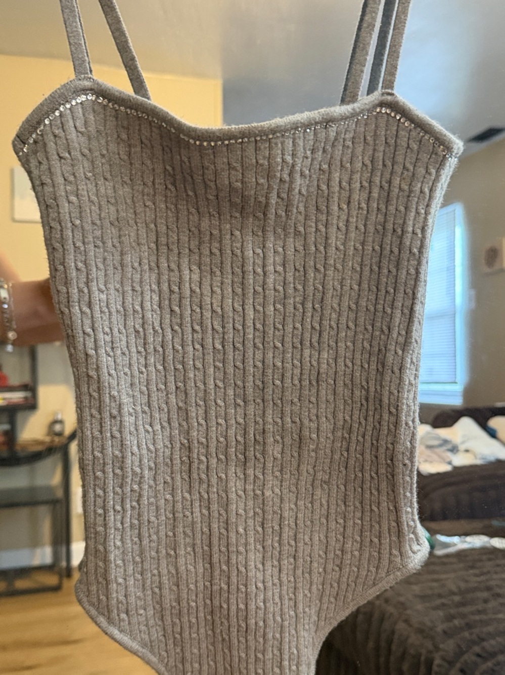 Victoria's Secret Beige Cable Knit Tank with Rhinestone Trim